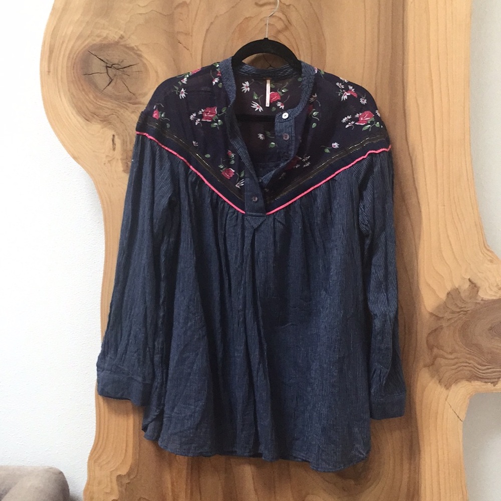 Free People Navy Blue Stripped  + Floral Tunic
